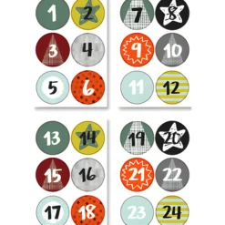 Adventskalender-Zahlen in 3 Farben, 72 Stück