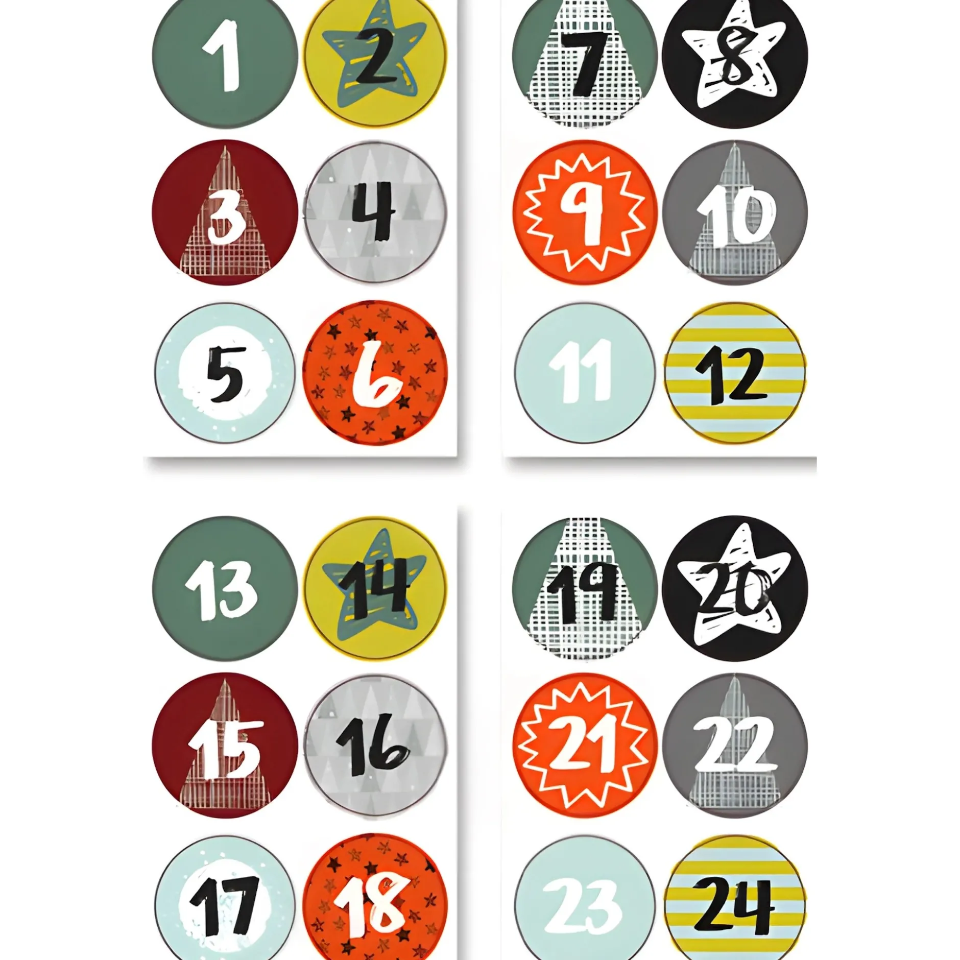 Adventskalender-Zahlen in 3 Farben, 72 Stück