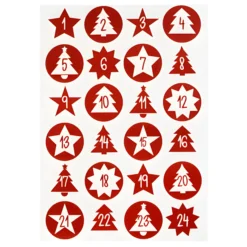 Adventskalender-Zahlen mit Muster rot, 24 Stück