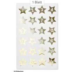 Adventskalender-Zahlen Sterne gold, 24 Stück