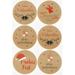 Aufkleber 'Weihnachtsgrüße' Ø 4,5 cm, braun, 48 Stück