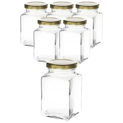 6er Set Quadratglas 260 ml mit Deckel gold