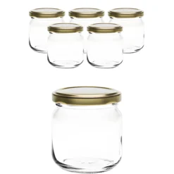 6er Set Rundglas 212 ml nieder mit Deckel gold
