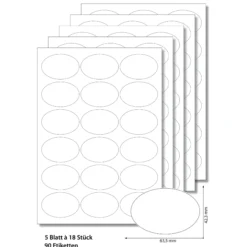 Etiketten oval 63,5 x 42,3 mm weiß - 5 Blatt A4