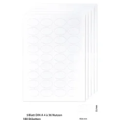 Etiketten oval 40,6 x 25,4 mm weiß - 5 Blatt A4