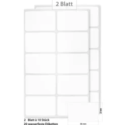Etiketten 'Weiß 36 x 23 mm', wasserfest, 20 Stück