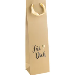 Flaschentasche 'Für Dich' natur, 10 x 8 x 35 cm