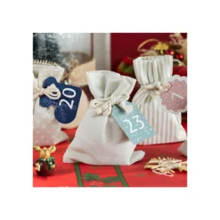 Folia Adventskalender-Beutel beige/weiß, 49-teilig