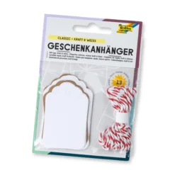Folia Anhängeetikett lang natur/weiß, 12 Stück