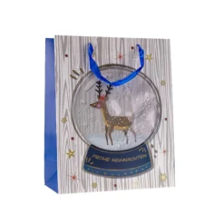 Geschenktüte 'Schneekugel mit Hirsch' weiß, groß