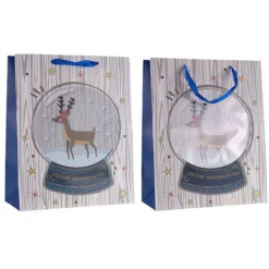 Geschenktüte 'Schneekugel mit Hirsch' weiß, groß
