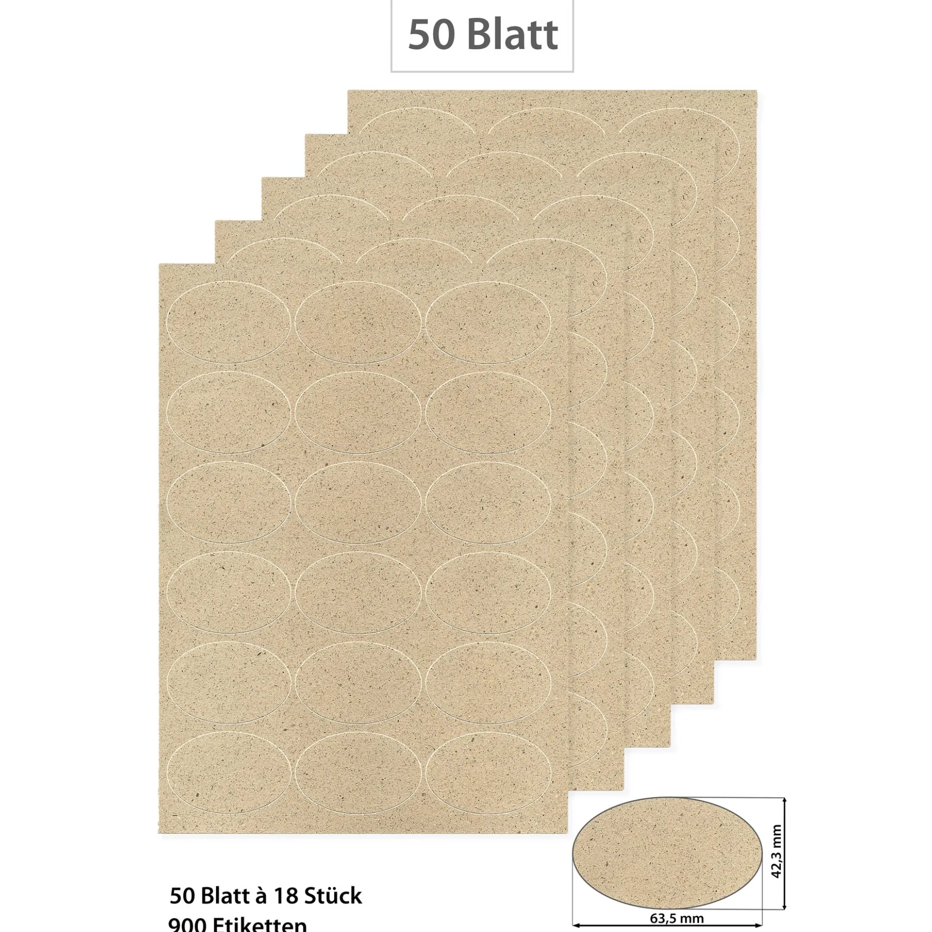 Grasetiketten oval 63,5 x 42,3 mm, 50 Blatt A4, 900 Stück