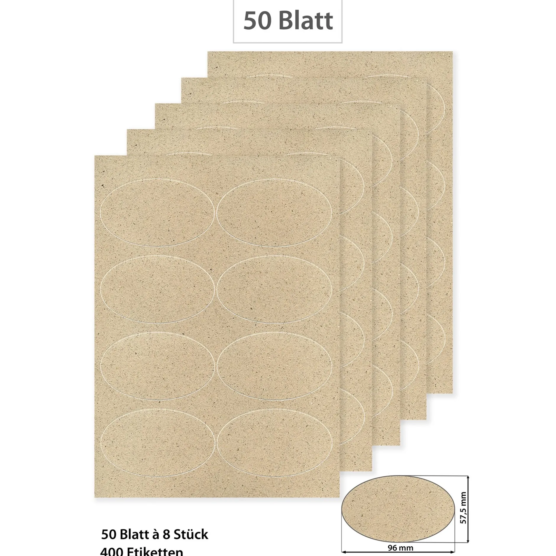 Grasetiketten oval 96 x 57,5 mm, 50 Blatt A4, 400 Stück