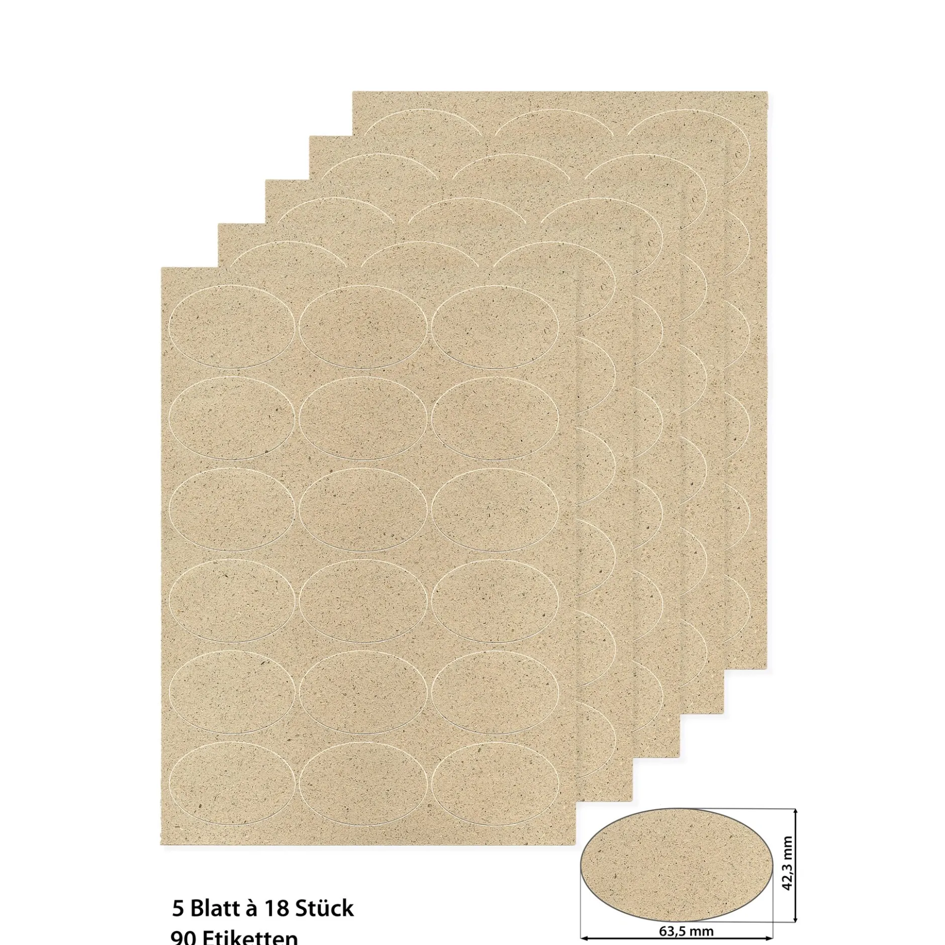 Grasetiketten oval 63,5 x 42,3 mm, 5 Blatt A4, 90 Stück