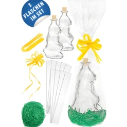 Hasenflaschen 200 ml mit Deko, 3er Set