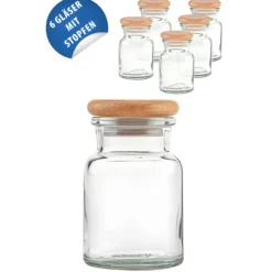 Korkenglas 150 ml mit Holzdeckel, 6er Set