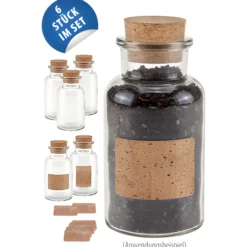 Korkenglas 300 ml mit Kork Etiketten, 6er Set