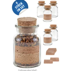Korkenglas 150 ml mit Kork Etiketten, 6er Set