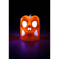 LED-Kerze 'Totenkopf' 6 x 6 cm, mit Farbwechsel, orange