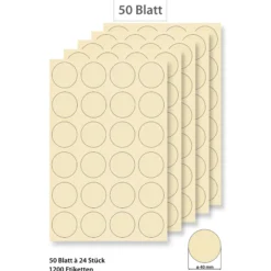 Steffis Etiketten rund 40 mm creme - 50 Blatt A4