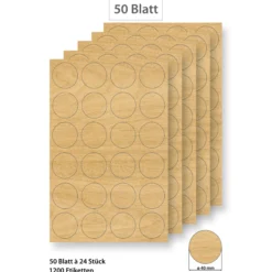 Steffis Etiketten rund 40 mm Holzdekor - 50 Blatt A4