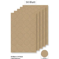Steffis Etiketten rund 40 mm natur - 50 Blatt A4