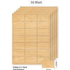 Steffis Etiketten 63,5 x 38,1 mm Holzdekor - 50 Blatt A4