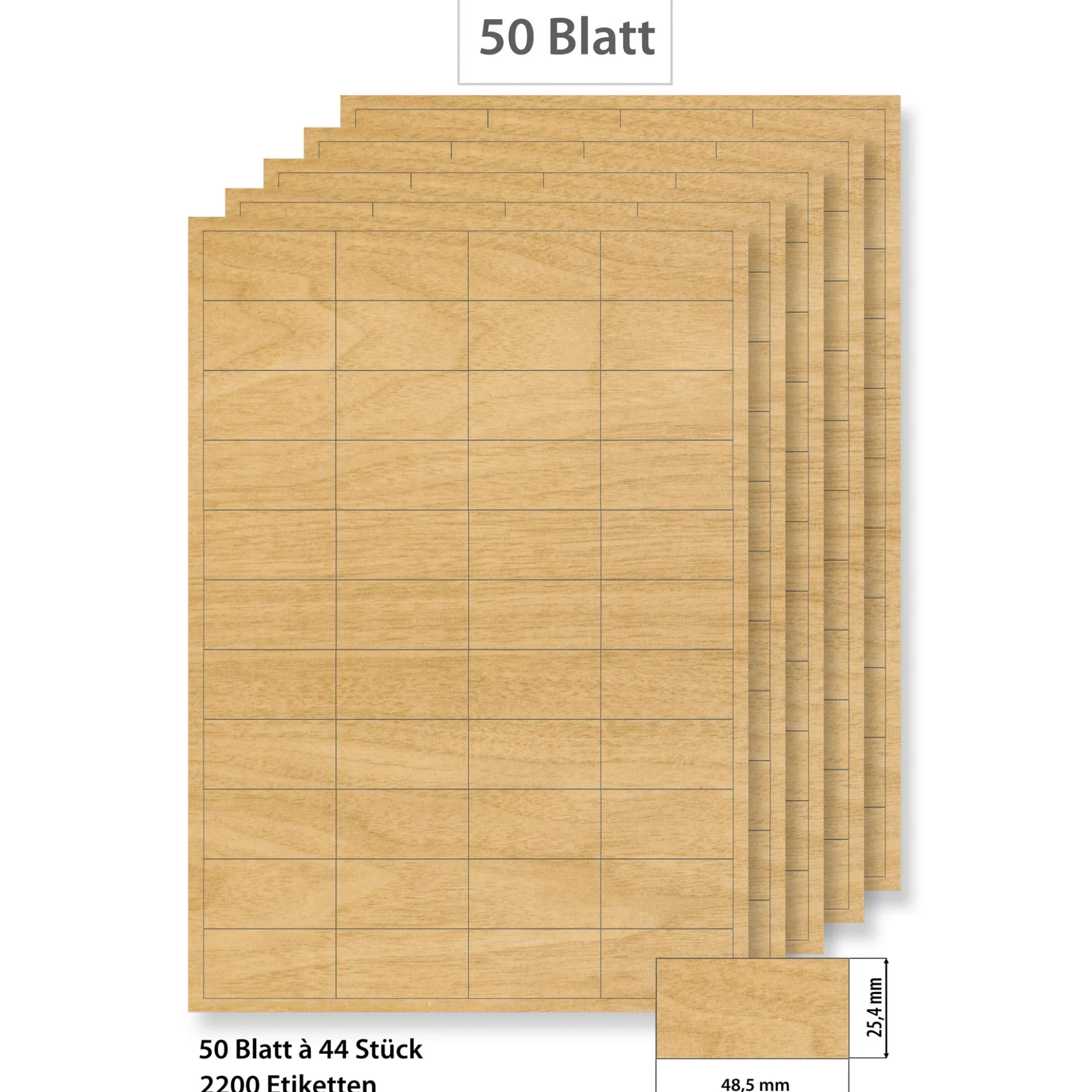 Steffis Etiketten 48,5 x 25,4 mm Holzdekor - 50 Blatt A4