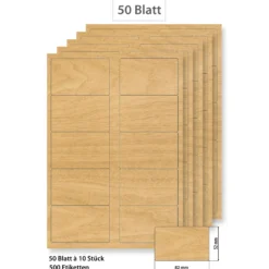 Steffis Etiketten 82 x 52 mm Holzdekor - 50 Blatt A4
