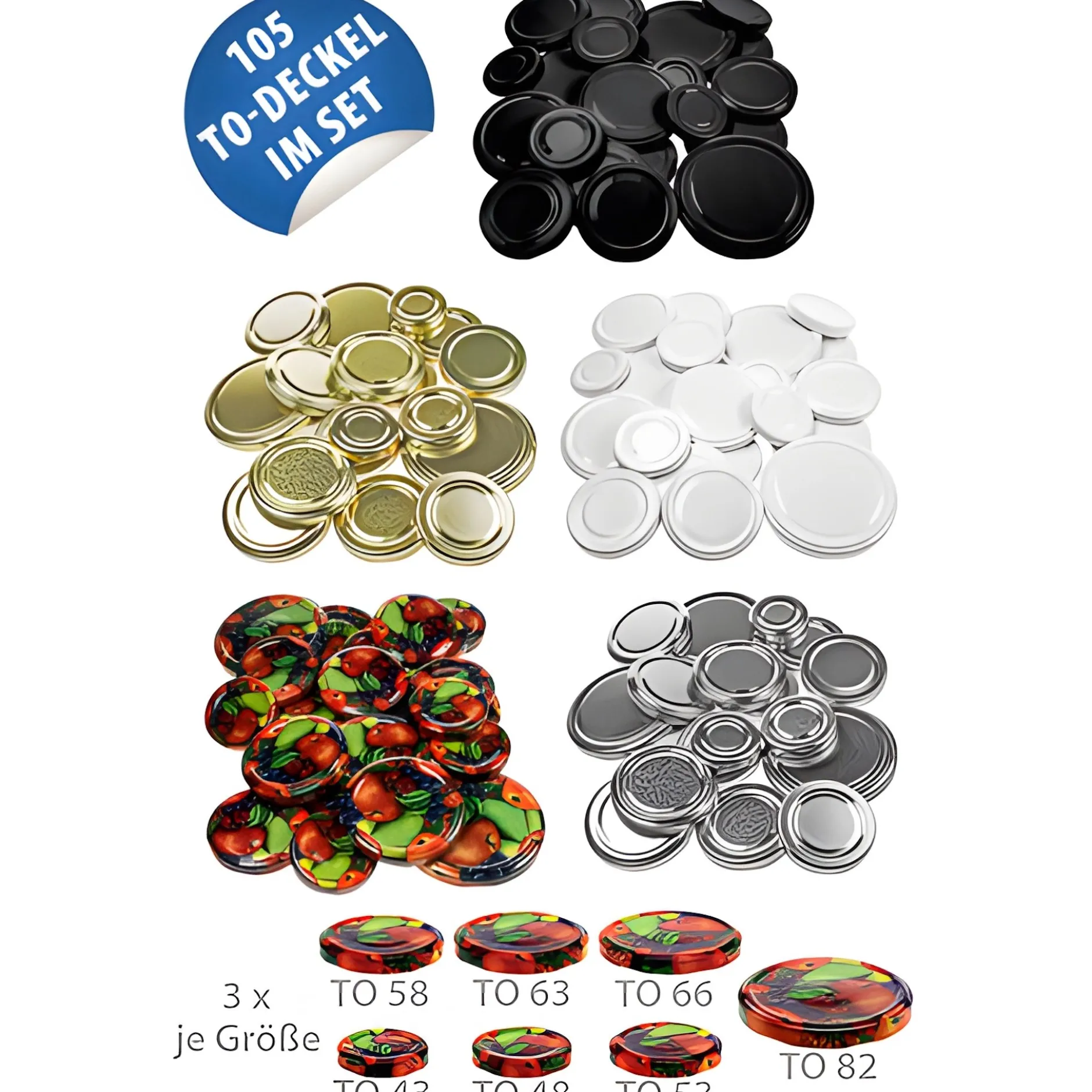 Twist-Off-Deckel Set, 105 Stück