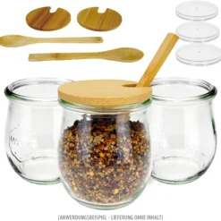WECK-Mini-Tulpenglas mit Bambusdeckel und Löffel, 3er Set