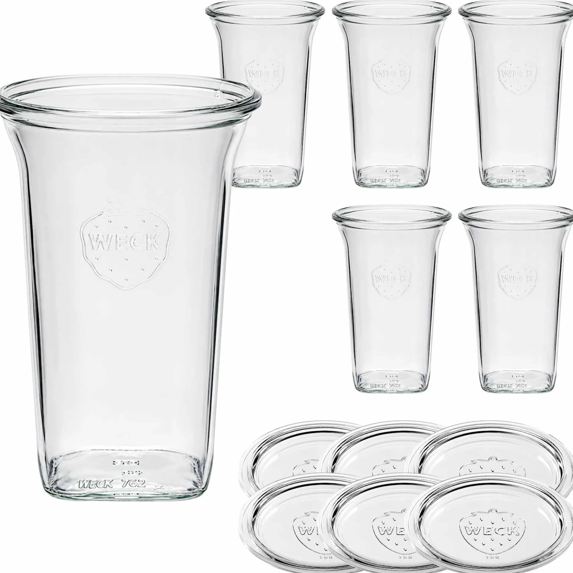WECK-Quadroglas 795 ml mit Glasdeckel, 6 Stück