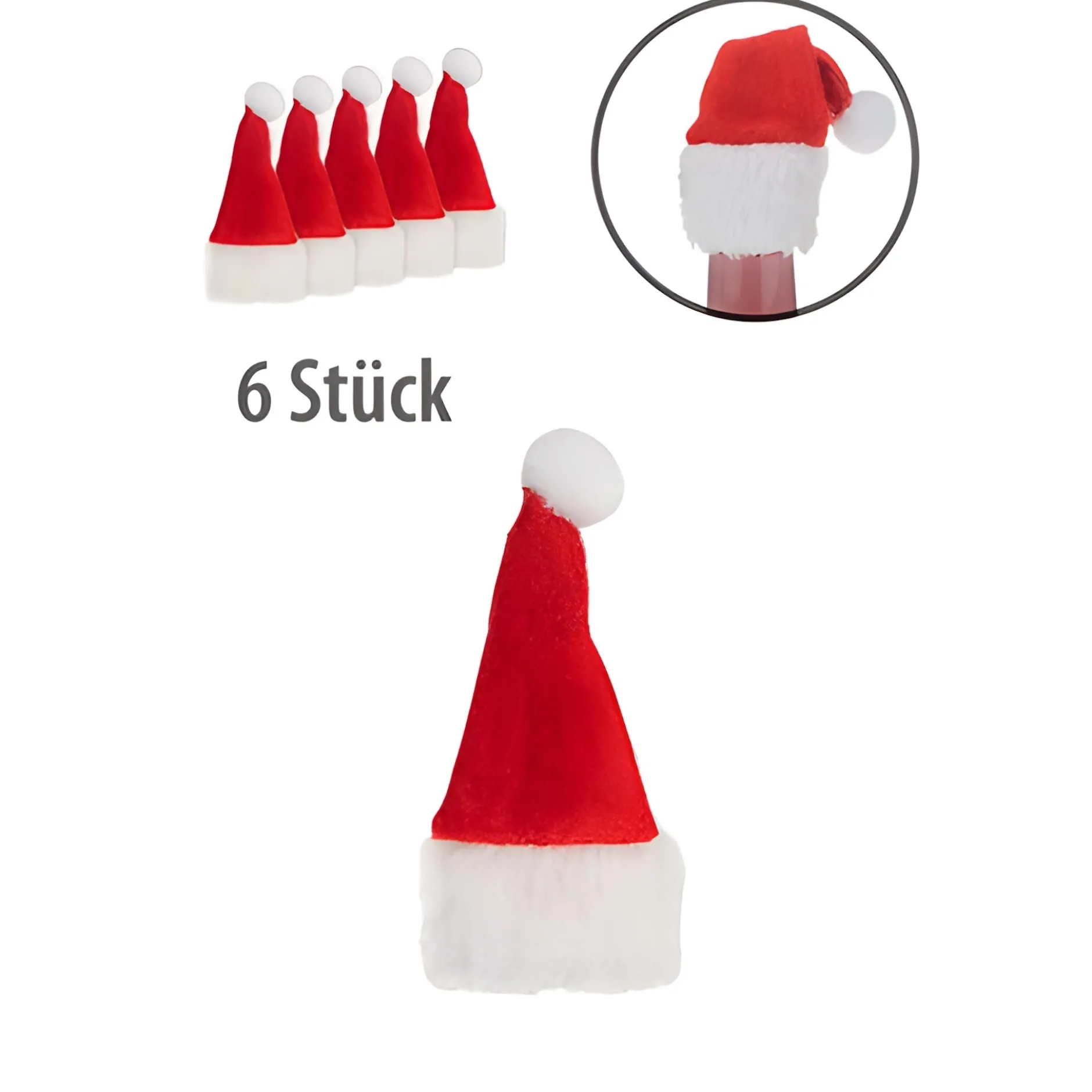 Weihnachtsmütze 5 x 10 cm, 6 Stück