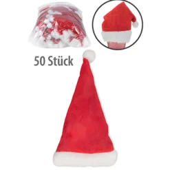 Weihnachtsmütze 9 x 17,5 cm, 50 Stück